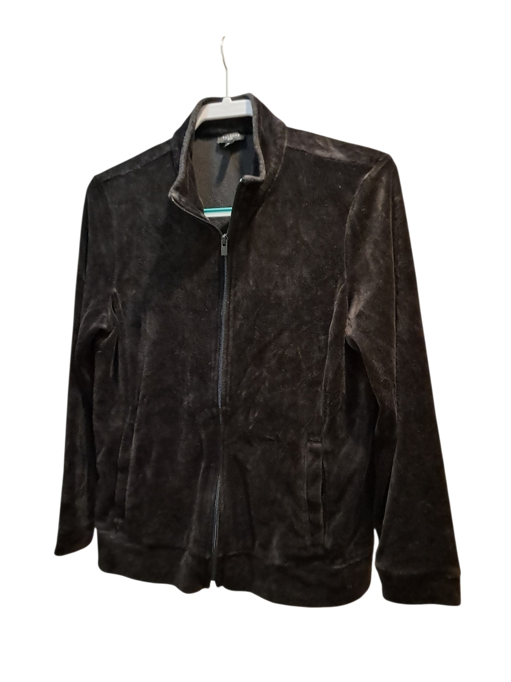 Talbots Dark Black Velour Zip-Front Jacket